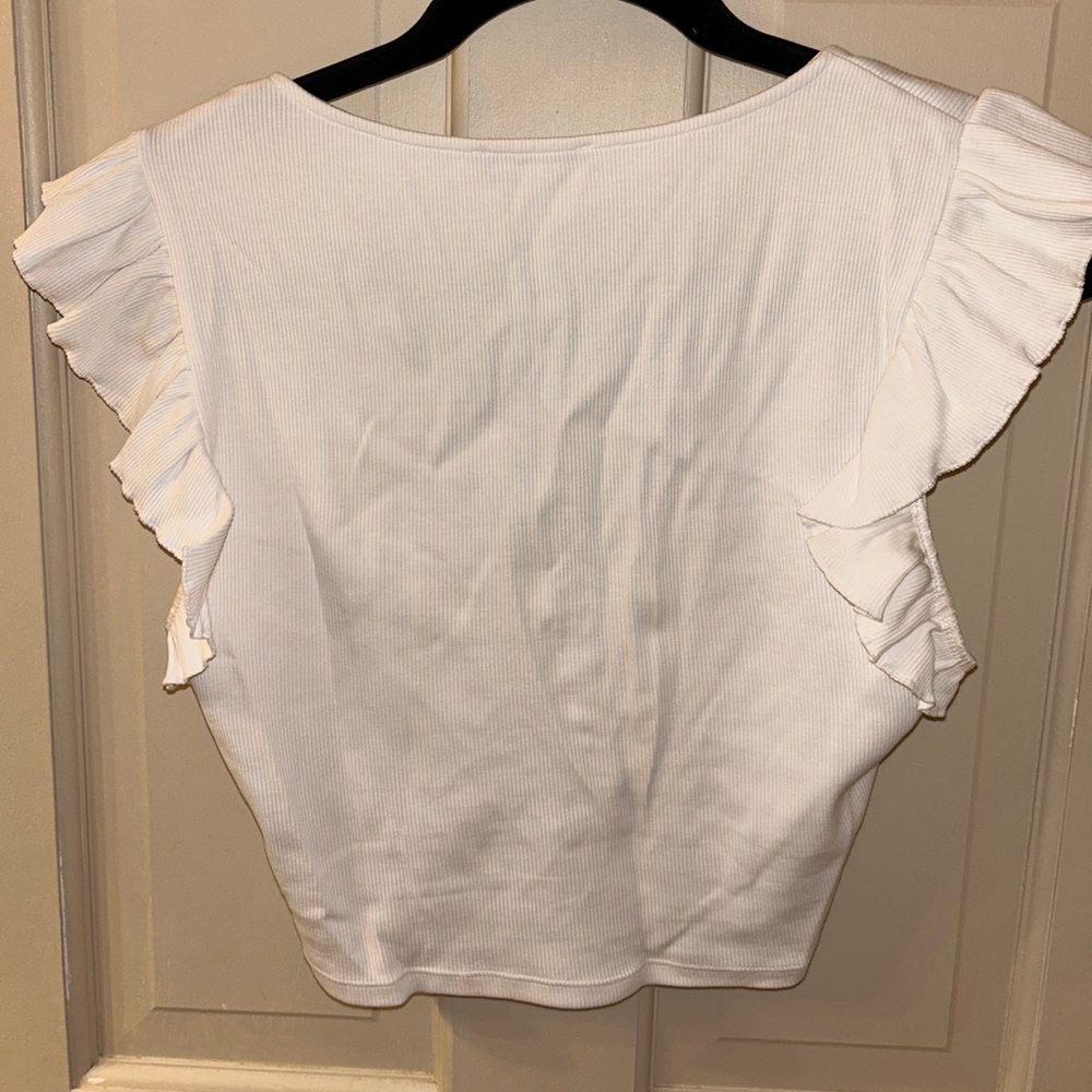 Zara White Ruffle Ruched Tank - Picture 3 of 4
